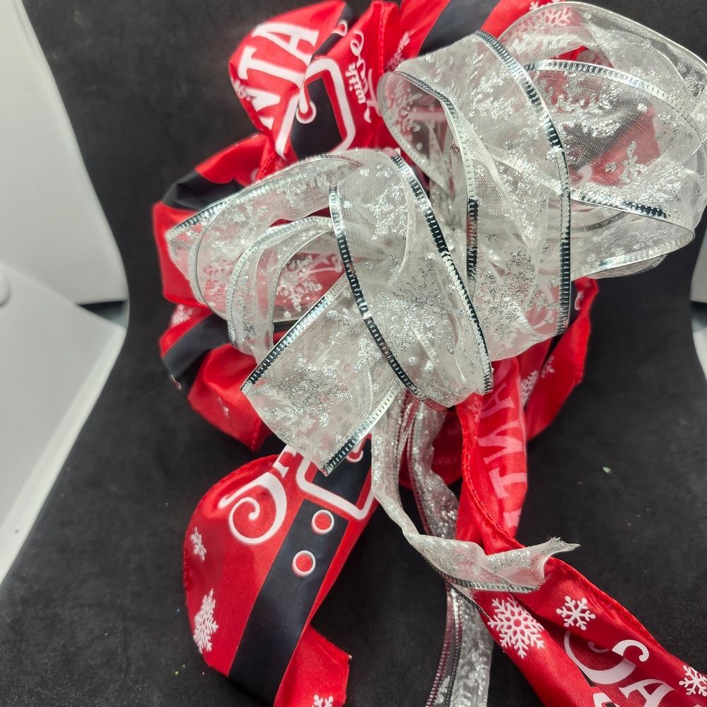 Festive Red and Silver Ribbon Christmas Bow Hair Barrette Clip